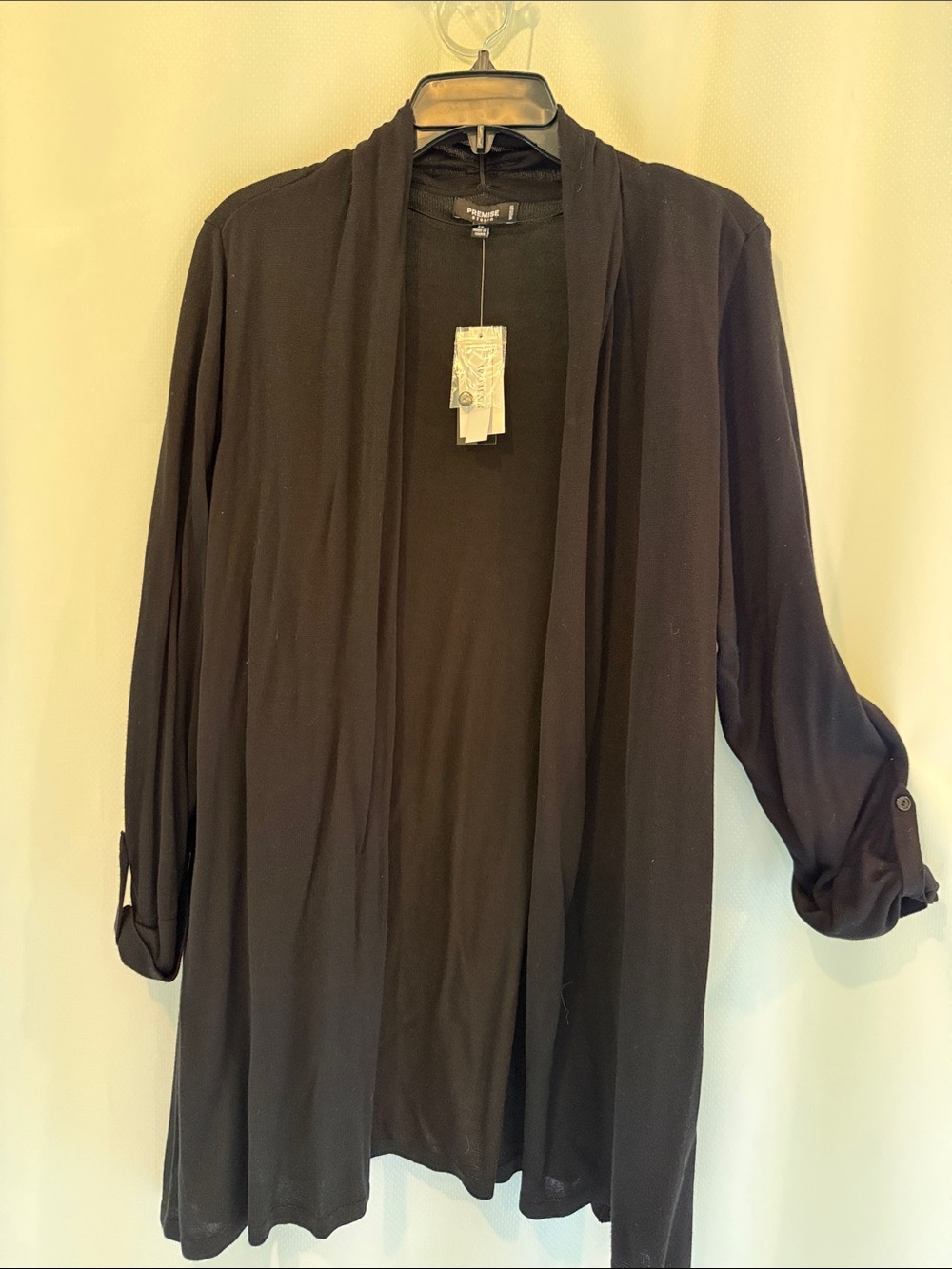 Premise Studio Long Black Open-Front Cardigan